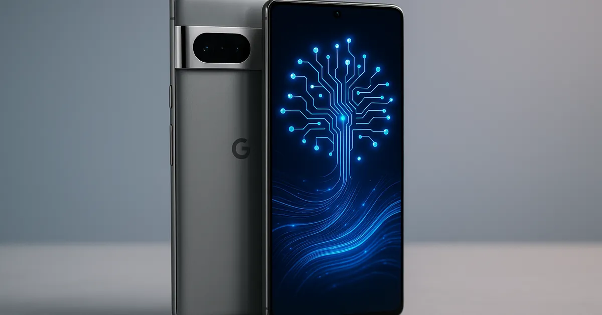A high-quality realistic image of the Google Pixel 10 Pro showing glowing AI circuit graphics on the screen, representing its hidden smart features.